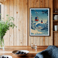 Alpe d'Huez Print France showcasing a ski lift in a snowy landscape, perfect for home decor.