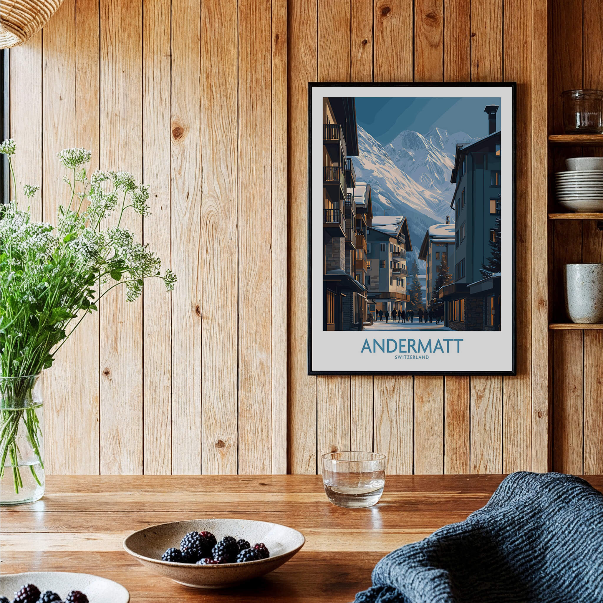 Andermatt Switzerland Wall Art Print featuring a picturesque view of Andermatt village in the Swiss Alps.
