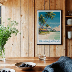 Anna Maria Island Florida travel poster wall art in cozy rustic kitchen setting