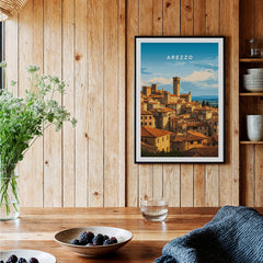 Arezzo Italy Wall Art – Tuscany Village Poster showcasing terracotta rooftops and medieval architecture.