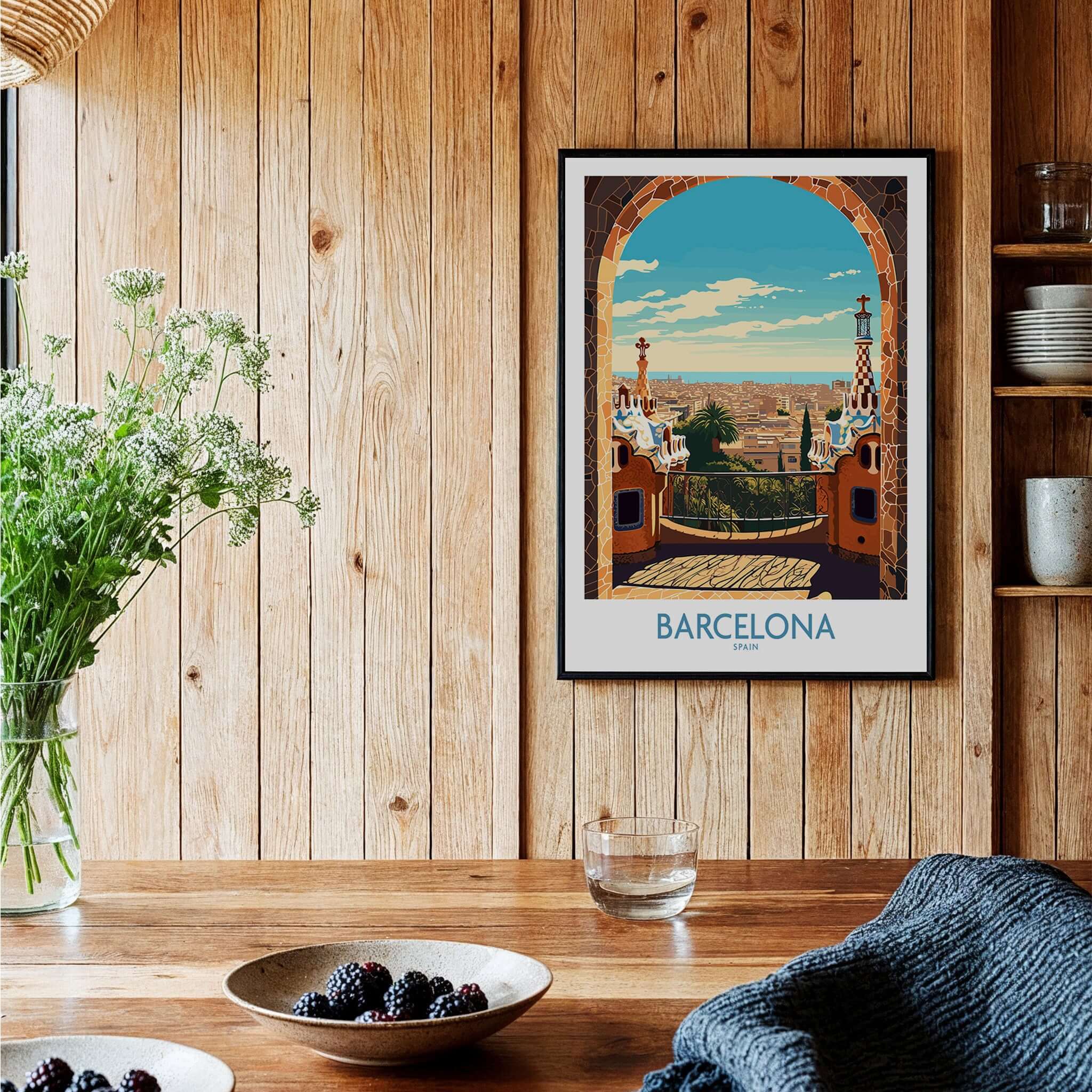 Barcelona Wall Art | Modern Style - Stunning travel poster showcasing Barcelona's vibrant culture and architecture.