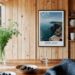 Berry Head Devon Wall Art – English Coast Print showcasing Devon's cliffs and ocean view in a cozy interior setting.