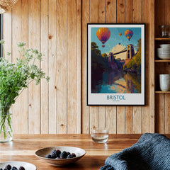 Bristol England Wall Art – River Avon Sunset and Balloon Festival Print displayed in a cozy interior setting.