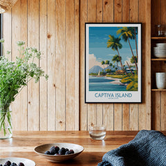 Captiva Island Florida Wall Art – Tropical Coastline and Sailboat Decor showcased in a cozy kitchen setting.
