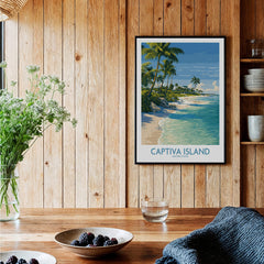 Captiva Island Florida Print – Sunny Shoreline and Tropical Palm Decor displayed in a cozy interior setting.