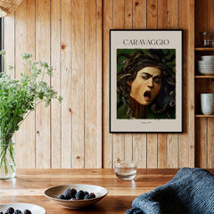 Caravaggio Art Prints - Medusa 1597 poster featuring the iconic representation of Medusa with snakes in her hair.