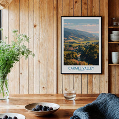 Carmel Valley art print with landscape view in modern rustic kitchen decor setting