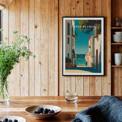 Costa Blanca Spain Print – Iconic White Village & Mediterranean Architecture Wall Decor showcased in a cozy setting.
