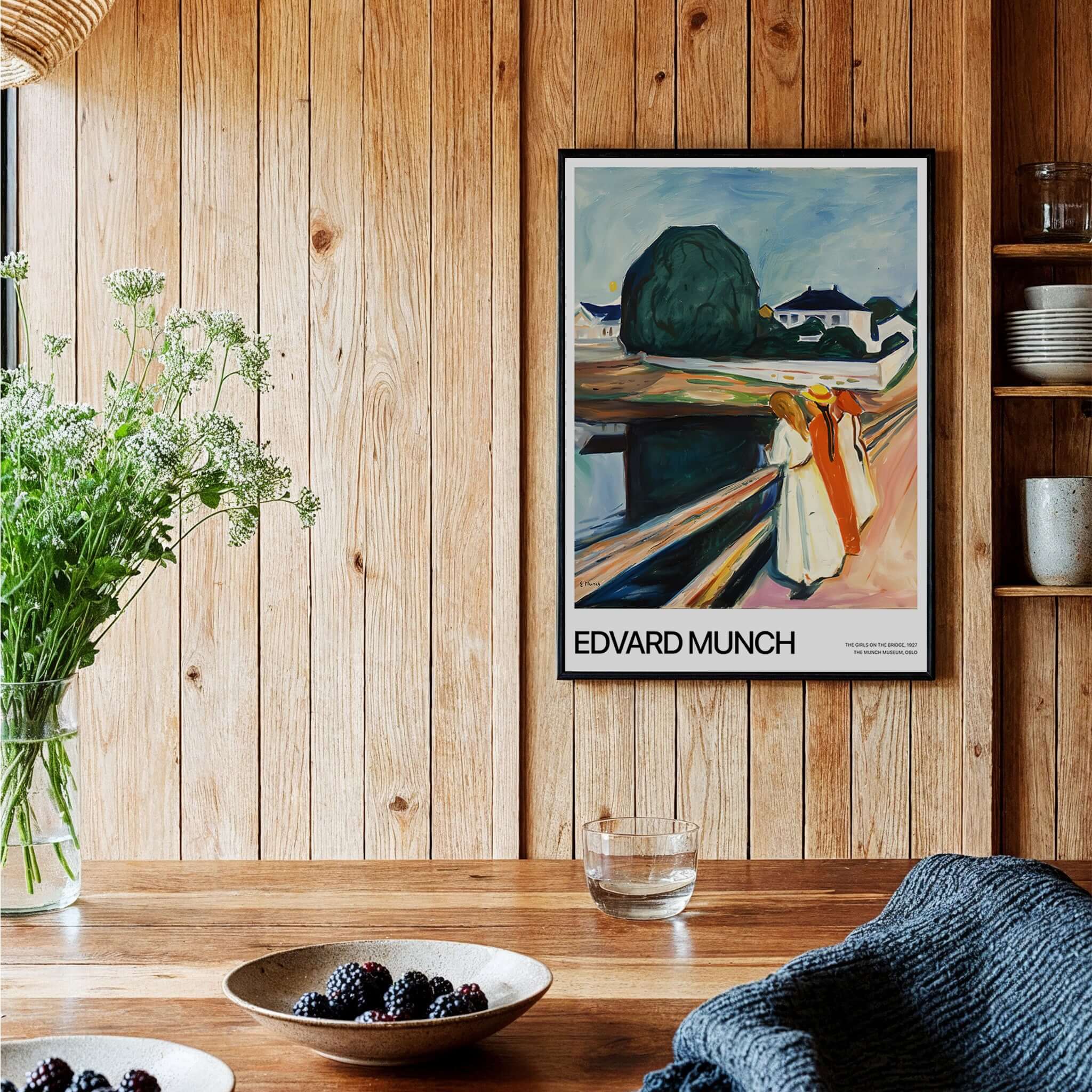 Edvard Munch Art Print - The Girls on the Bridge 1927 Painting - Museum Poster framed in a cozy interior setting