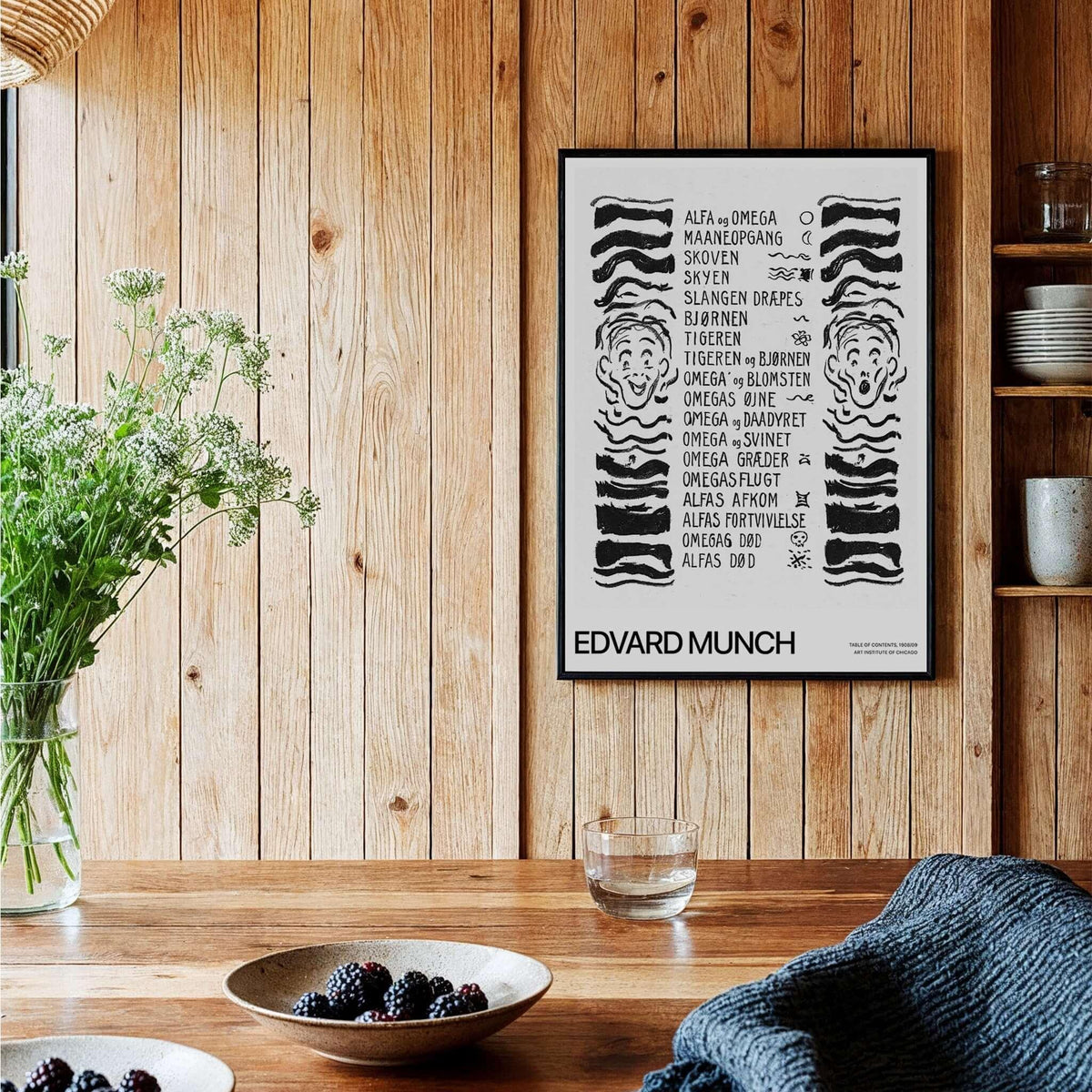 Edvard Munch Art Print - Table of Contents Alpha Omega Series Print Art Institute of Chicago Poster displayed in a cozy setting.