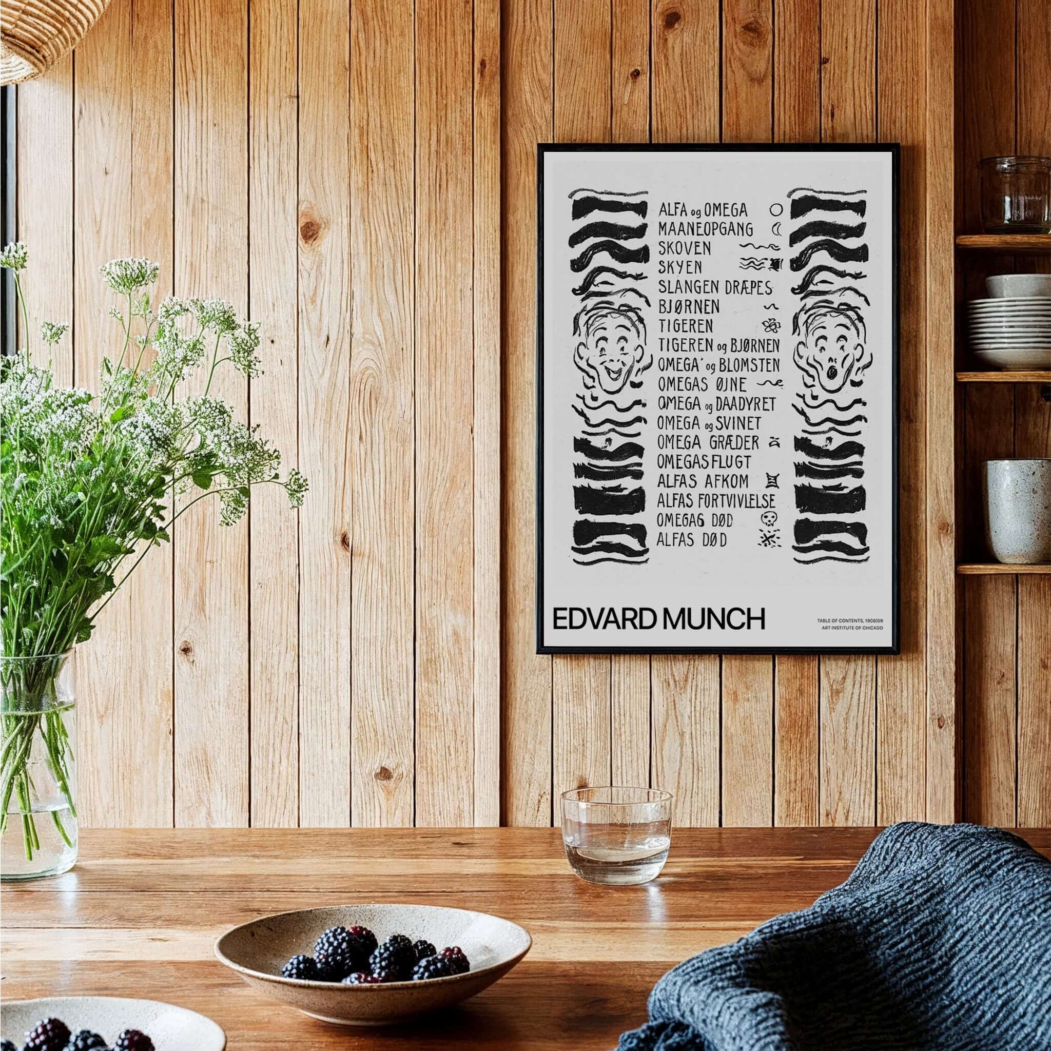 Edvard Munch Art Print - Table of Contents Alpha Omega Series Print Art Institute of Chicago Poster displayed in a cozy setting.
