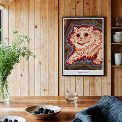 Kaleidoscope Cat Psychedelic Feline Poster Wall Art Louis Wain Exhibition Art Print featuring a vibrant cat illustration.
