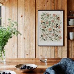 Exhibition Art Print William Morris Jasmine Pattern Floral Botanical Wall Art displayed in a cozy kitchen setting.
