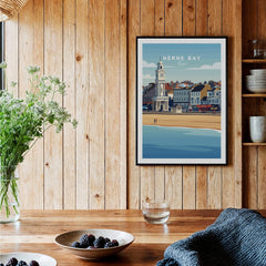 Herne Bay Kent Wall Art Print | British Travel Poster displayed in a cozy home interior with wooden decor and natural elements.