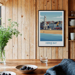 Herne Bay Kent Canvas Print Poster displayed in a cozy interior setting with wooden accents and coastal decor.