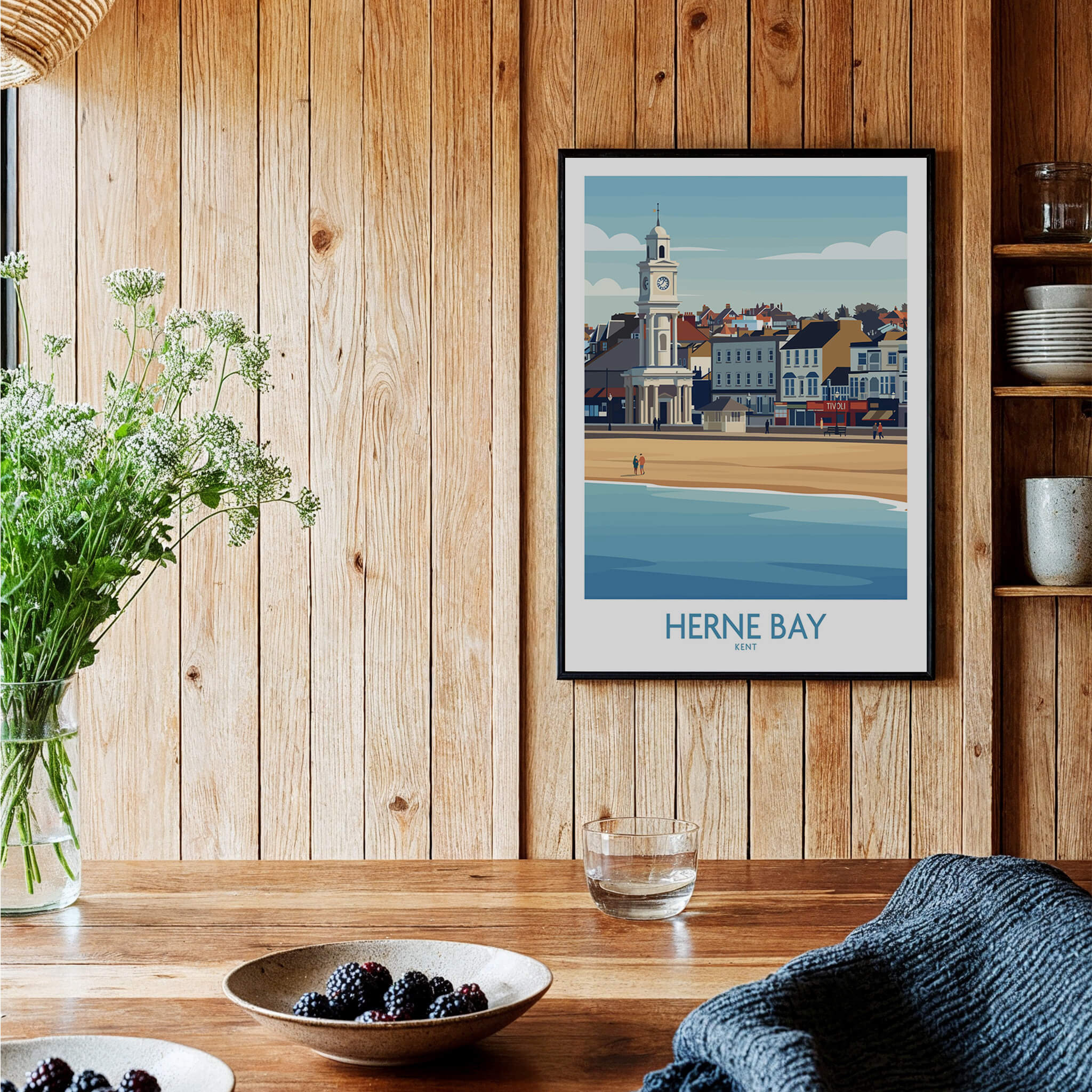 Herne Bay Kent Canvas Print Poster displayed in a cozy interior setting with wooden accents and coastal decor.