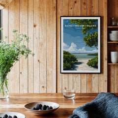 Honeymoon Island Florida Travel Poster | Mangrove Coast Wall Art Print showcasing lush mangroves and serene shoreline.