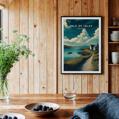 Isle of Islay Scotland Wall Art Print | Coastal Path Travel Poster showcasing a picturesque coastal scene in a rustic setting.