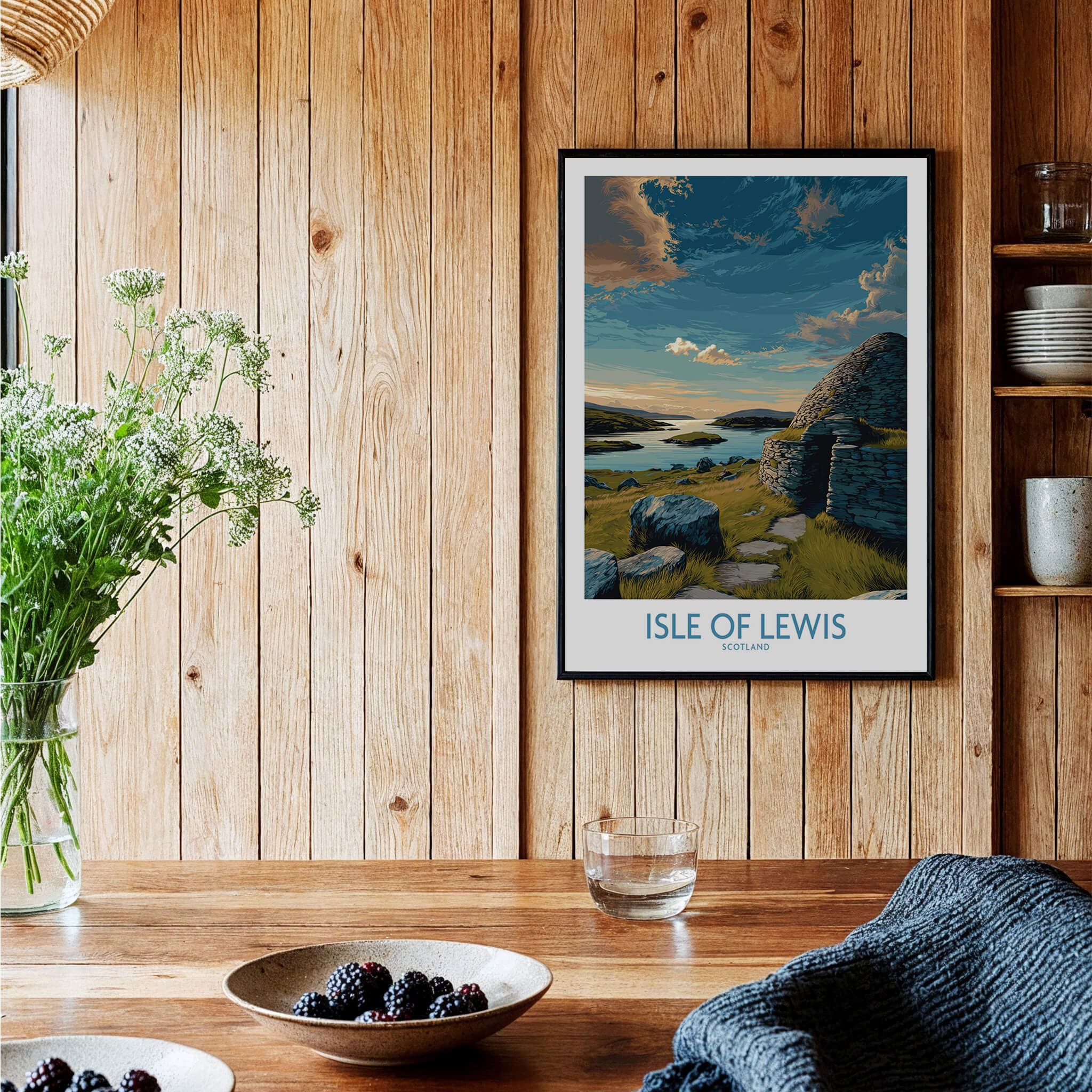 Isle of Lewis Scotland Canvas Print | Outer Hebrides Landscape Poster displayed in a cozy interior with natural decor.