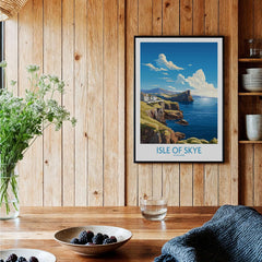 Isle of Skye Poster Modern displayed in a stylish interior with wooden decor and plants.