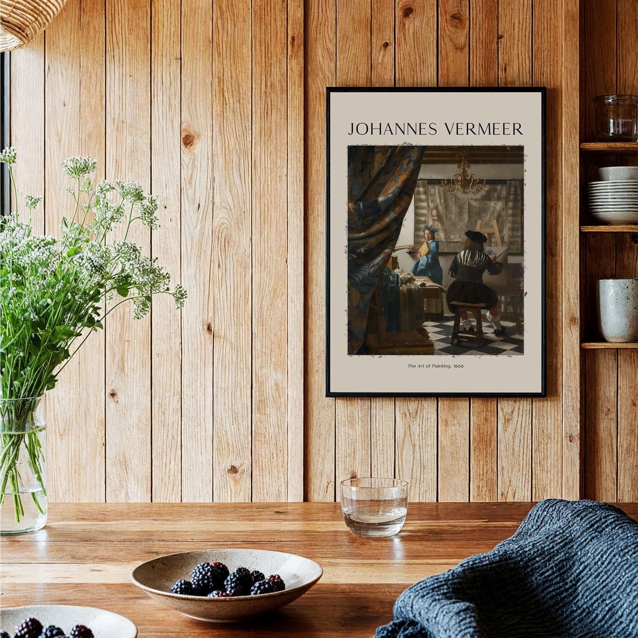 Johannes Vermeer The Art of Painting 1666 Allegory Dutch Masterpiece Art Print displayed in a stylish interior setting.