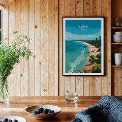 Lomé Togo Wall Art Print | Tropical Beach Travel Poster featuring turquoise waters and sandy beach.