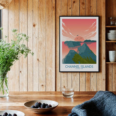 Channel Islands National Park art print in black frame on wooden kitchen wall, modern home decor