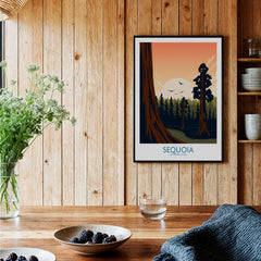 Sequoia National Park art print with forest landscape in modern kitchen decor setting