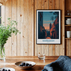 Marrakesh Morocco Canvas Print | Cityscape Poster showcasing a tranquil view of the city at twilight.