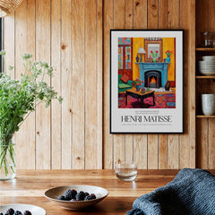 Matisse Art Prints - Cozy Fireplace Interior Poster in a warm living room with fireplace and vibrant colors