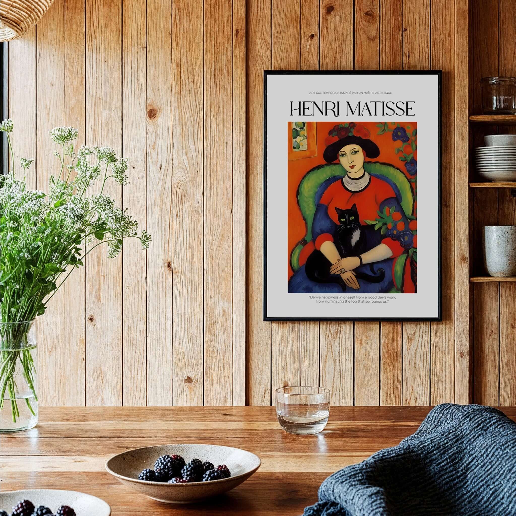 Matisse Art Prints - Woman with Black Cat Interior Poster in a cozy setting with a black cat and vibrant colors.