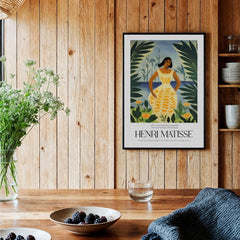 Matisse Art Prints - Woman Tropical Leaves Art Print featuring a woman with stylized colors against a vibrant background.