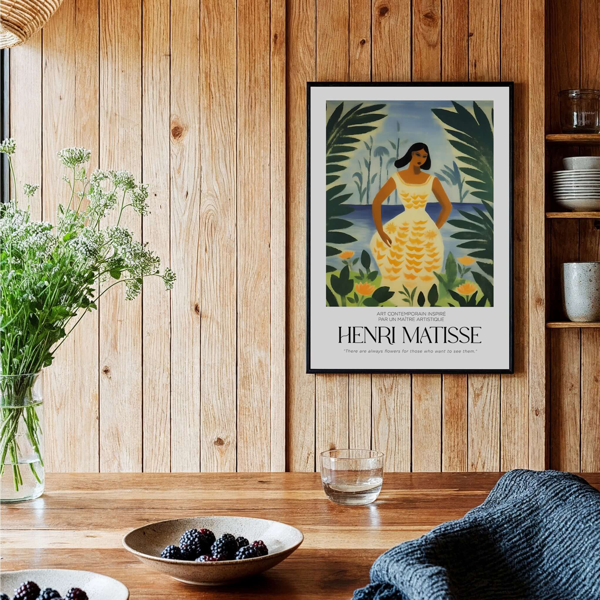 Matisse Art Prints - Woman Tropical Leaves Art Print featuring a woman with stylized colors against a vibrant background.