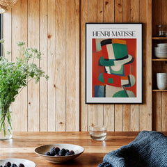 Matisse Art Prints - Abstract Figure with Hat Poster displayed on wooden wall with contemporary decor.