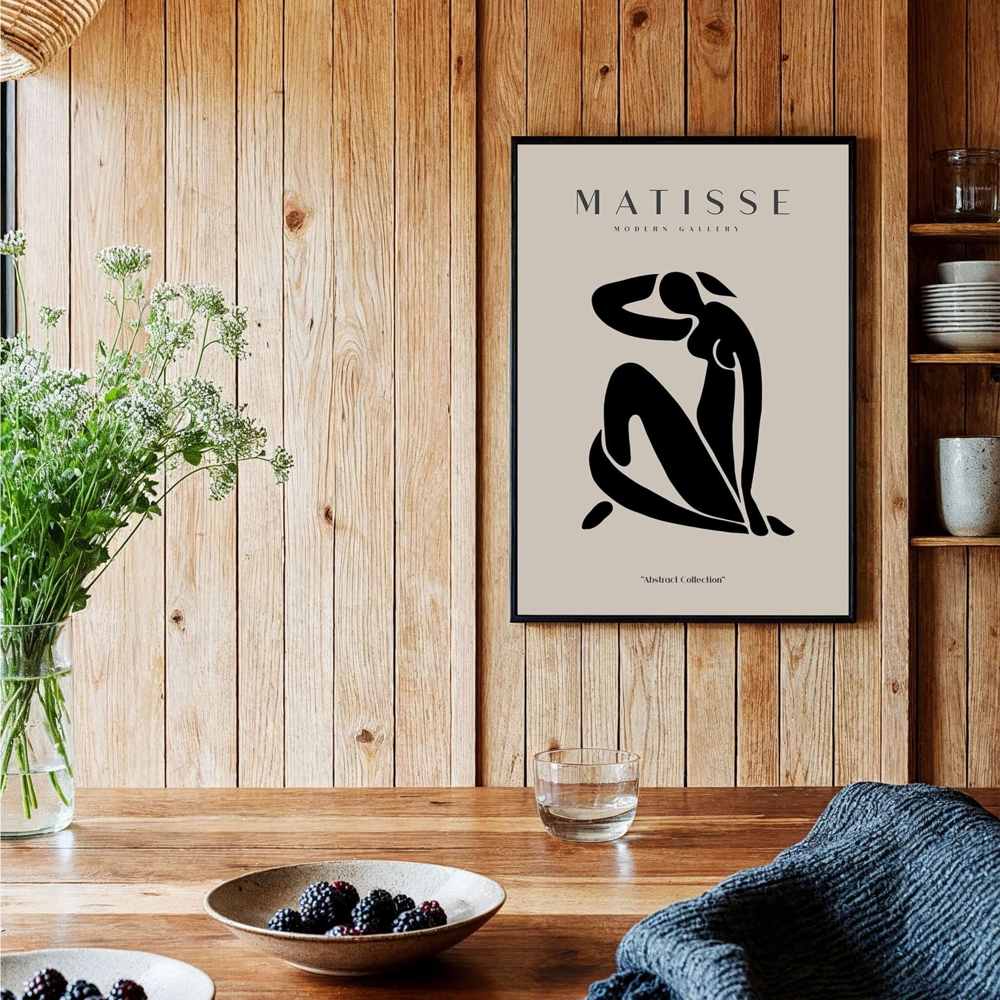 Matisse Art Prints - Figurative Lady Poster Art featuring a black silhouette of a seated woman on a beige background.