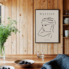 Matisse Art Prints - Abstract Line Drawing of Lady displayed in a modern kitchen setting with natural decor.