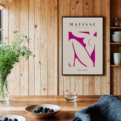 Matisse Art Prints - Pink Abstract Nude Figure Art Print featuring a seated nude in vibrant magenta against beige.