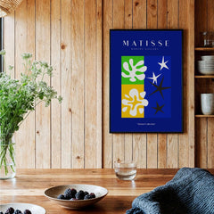 Matisse Art Prints - Abstract Blue Poster featuring bold colors and shapes, inspired by Matisse's unique cut-out style.
