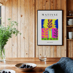 Matisse Art Prints - Colorful Abstract Leaves Blocks Wall Art displayed in a contemporary interior setting.