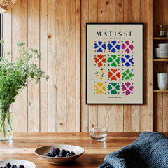 Matisse Art Prints - Abstract Floral Grid Poster featuring colorful floral patterns on a beige background, ideal for vibrant decor.