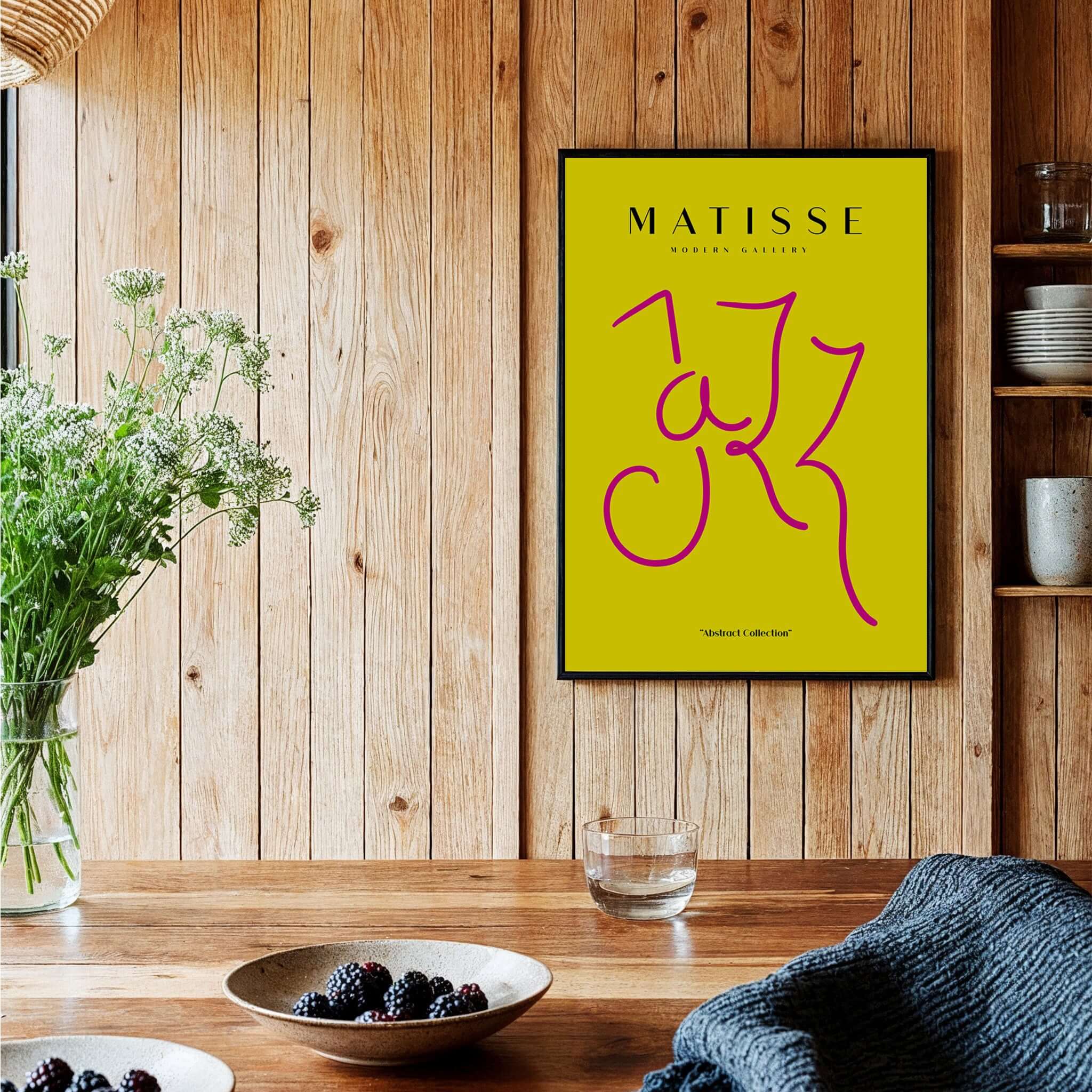 Matisse Art Prints - Jazz Pink Lettering Yellow Poster Art featuring abstract pink lettering on yellow background.