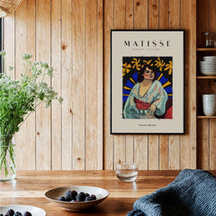 Matisse Art Prints - Woman Robe Abstract Stained Glass Effect Poster on wooden wall with decor and table