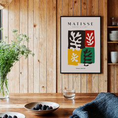 Matisse Art Prints - Four Blocks Abstract Leaves Color Poster displayed in a contemporary home setting.