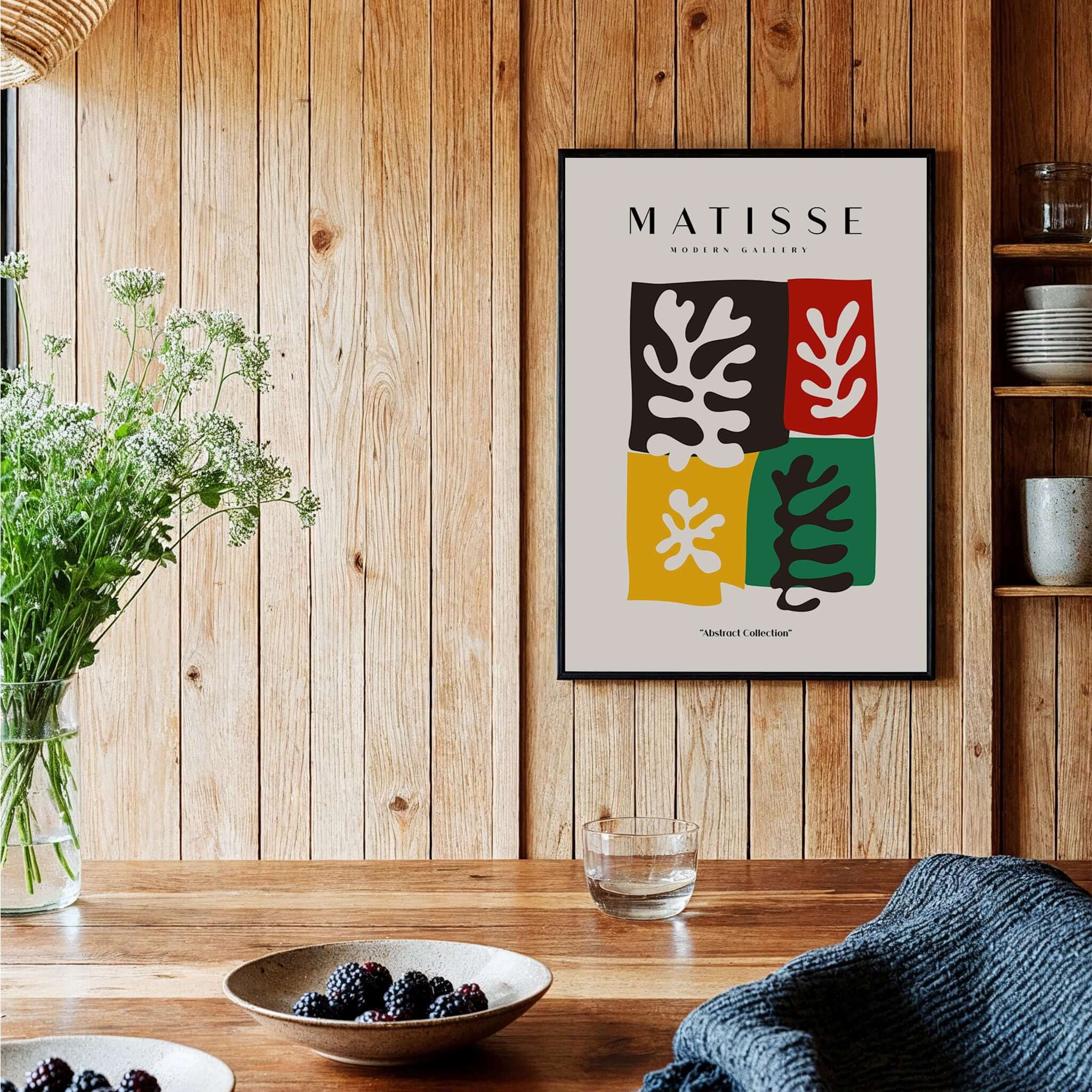 Matisse Art Prints - Four Blocks Abstract Leaves Color Poster displayed in a contemporary home setting.