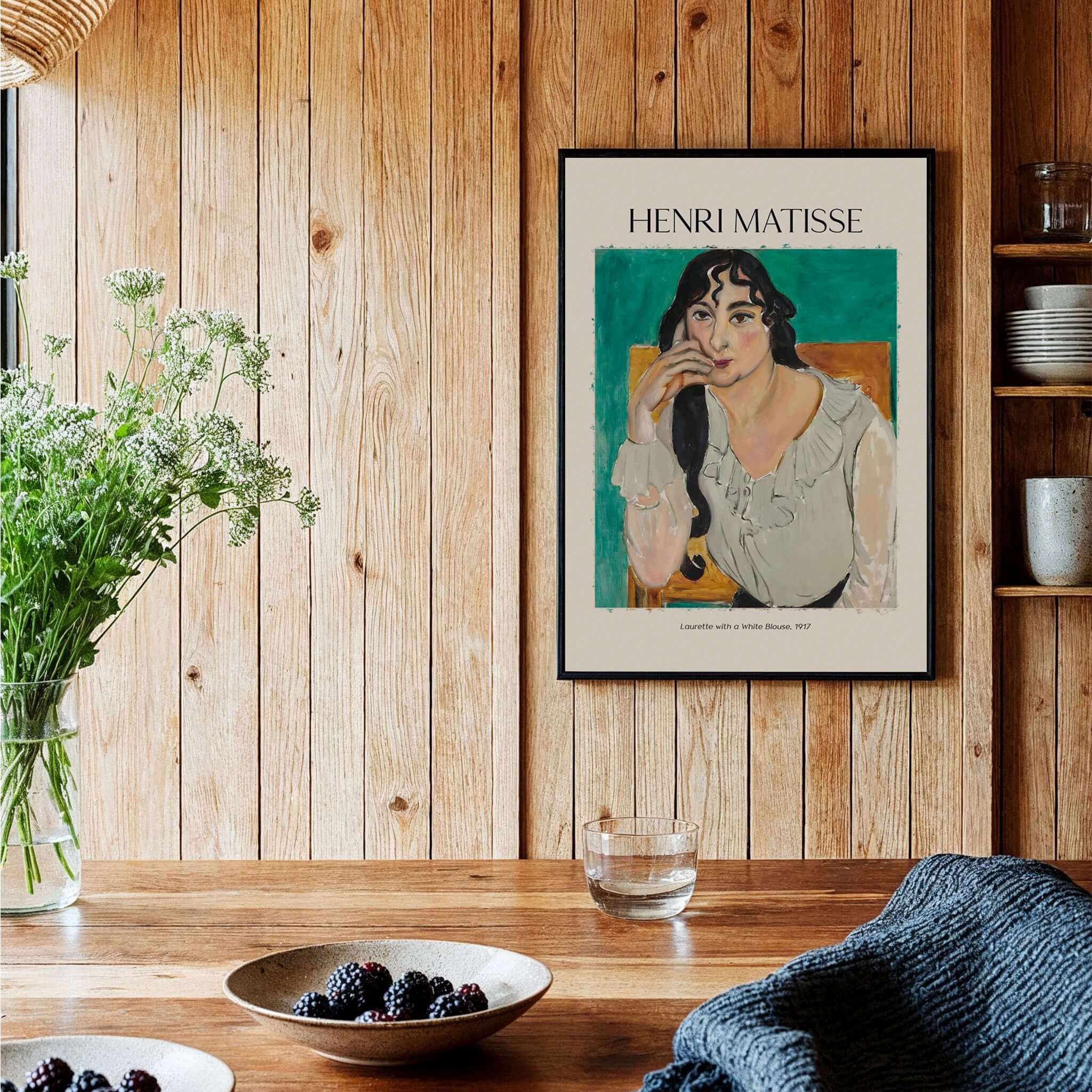 Matisse Poster - Laurette with a White Blouse 1917 Art Print displayed in a stylish interior setting.