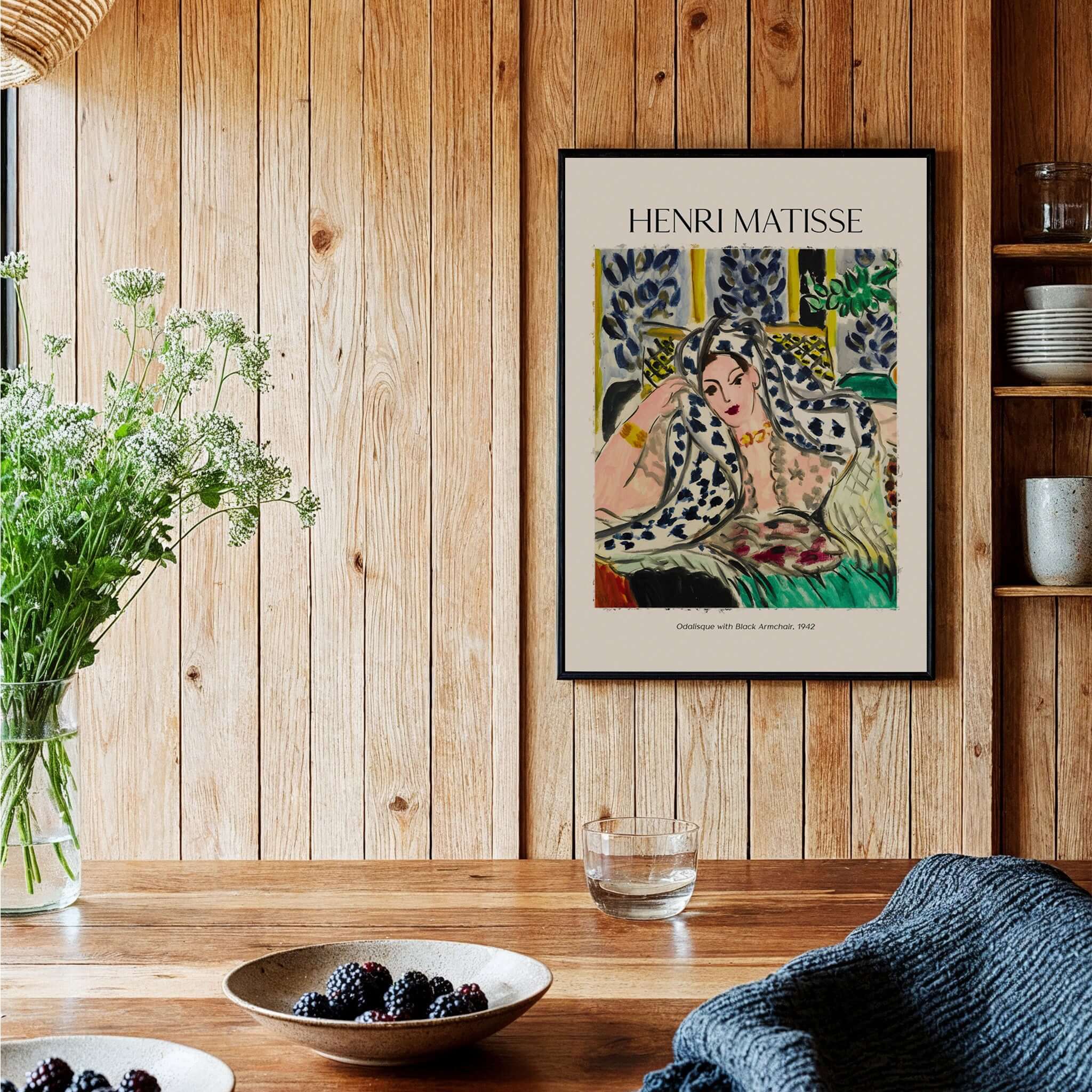 Matisse Poster - Odalisque with Black Armchair 1942 Art Print displayed in a stylish home setting.