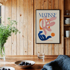 Matisse Papiers Découpés Pink Blue Abstract Art Print displayed in a stylish interior setting with natural elements.