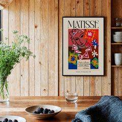 Matisse Art Print Madame de Pompadour 1951 Abstract Collage Poster displayed in a rustic kitchen setting.