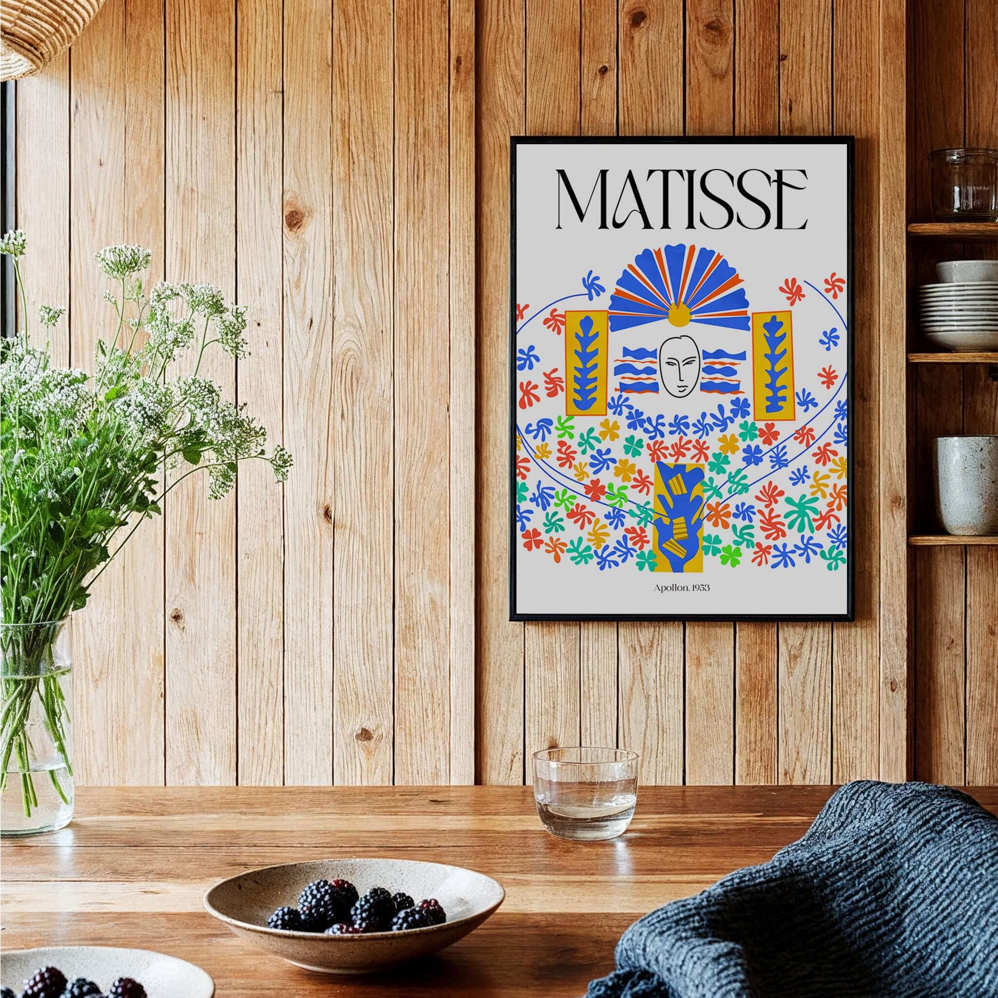 Matisse Apollon 1953 Decorative Cut Out Wall Art Print displayed in a cozy home setting with vibrant colors.