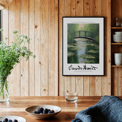Claude Monet Art Print - Japanese Bridge Monet Water Lilies Print - Garden Pond Wall Art in a cozy interior setting.